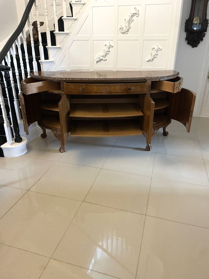 Outstanding Quality Large Antique Carved Burr Walnut Bow Fronted Sideboard - Image 3